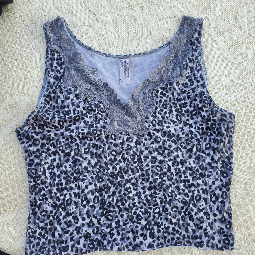 Flexees Shapewear Leopard Print Lace Cropped Cami Women's Size Xl Euc